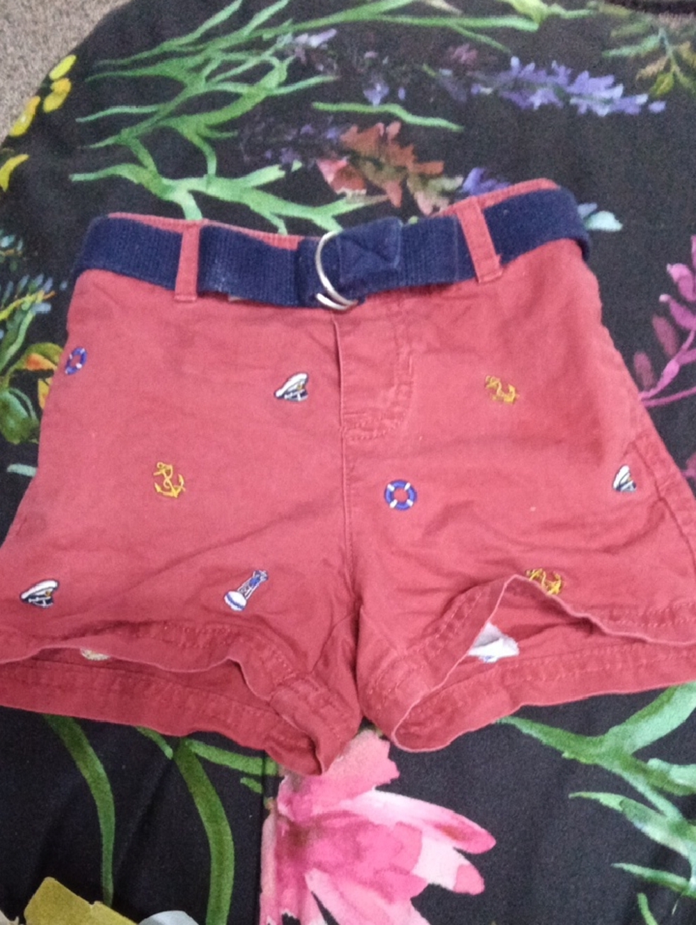 Polo by Ralph Lauren Red Kids' Nautical Embroidered Shorts with Navy Belt
